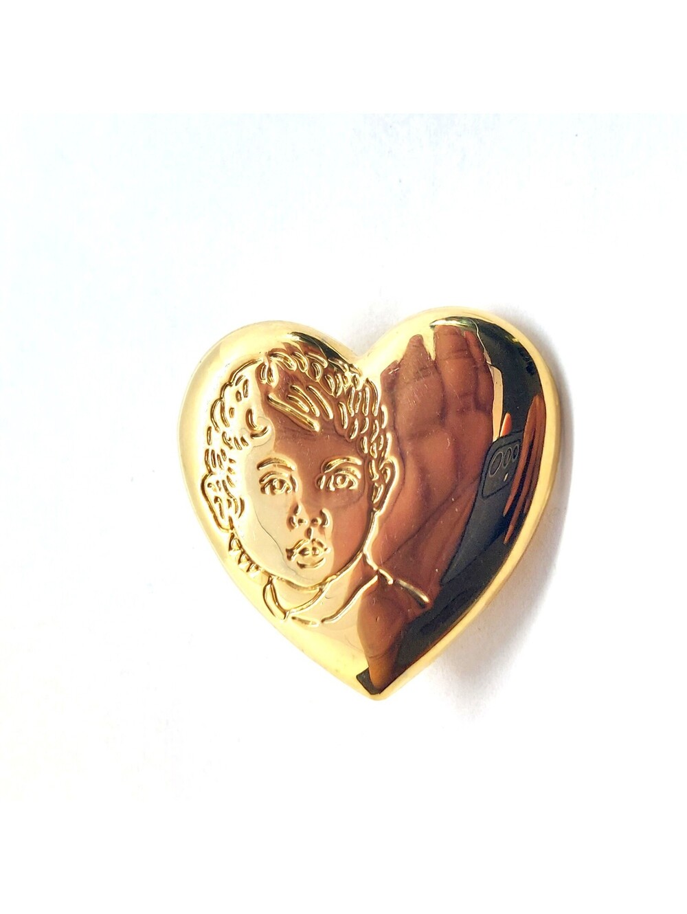 Gold Angel Child Pin Vintage Heart Cherub Raised Portrait The Variety Club Gift